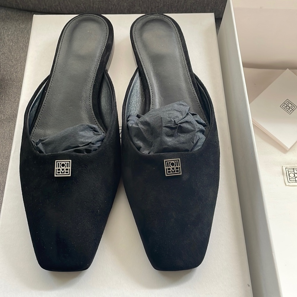 Toteme black suede mules